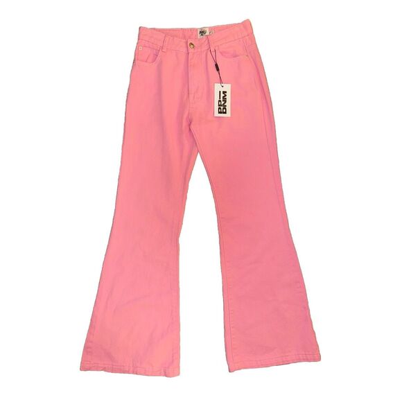 NWT Princess Polly Pink Cabarita Lounge Denim Jeans Size 4 Flare Leg High Rise - Picture 1 of 9
